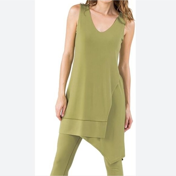 Eva Varro Slinky Tunic Top Asymmetrical Hem Layered Lagenlook Artsy Green - Picture 1 of 14